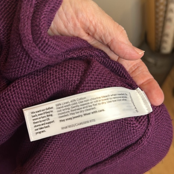 EILEEN FISHER OPEN CARDIGAN WITH PATCH POCKETS MERLOT COLOR LINEN/COTTON BLEND - Picture 7 of 7